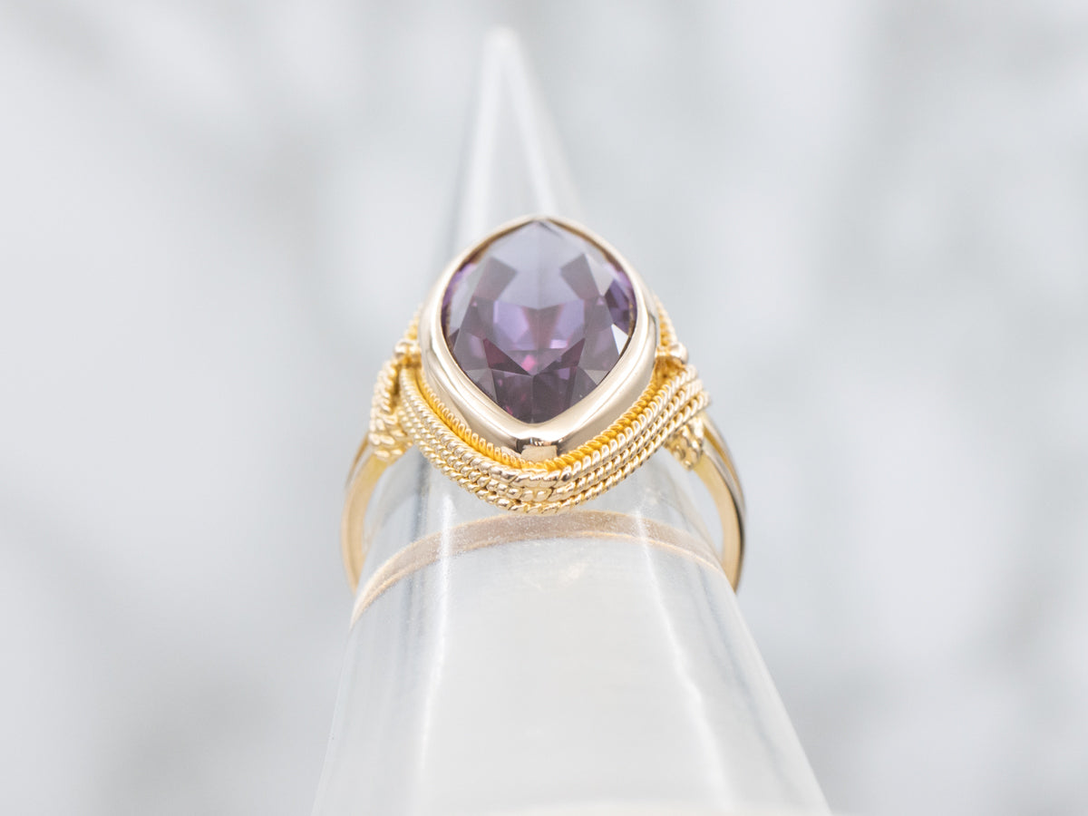 Marquis-Cut Synthetic Alexandrite and Gold Ring