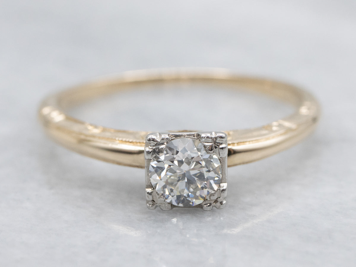 1940s European Cut Diamond Engagement Ring with Heart Gallery