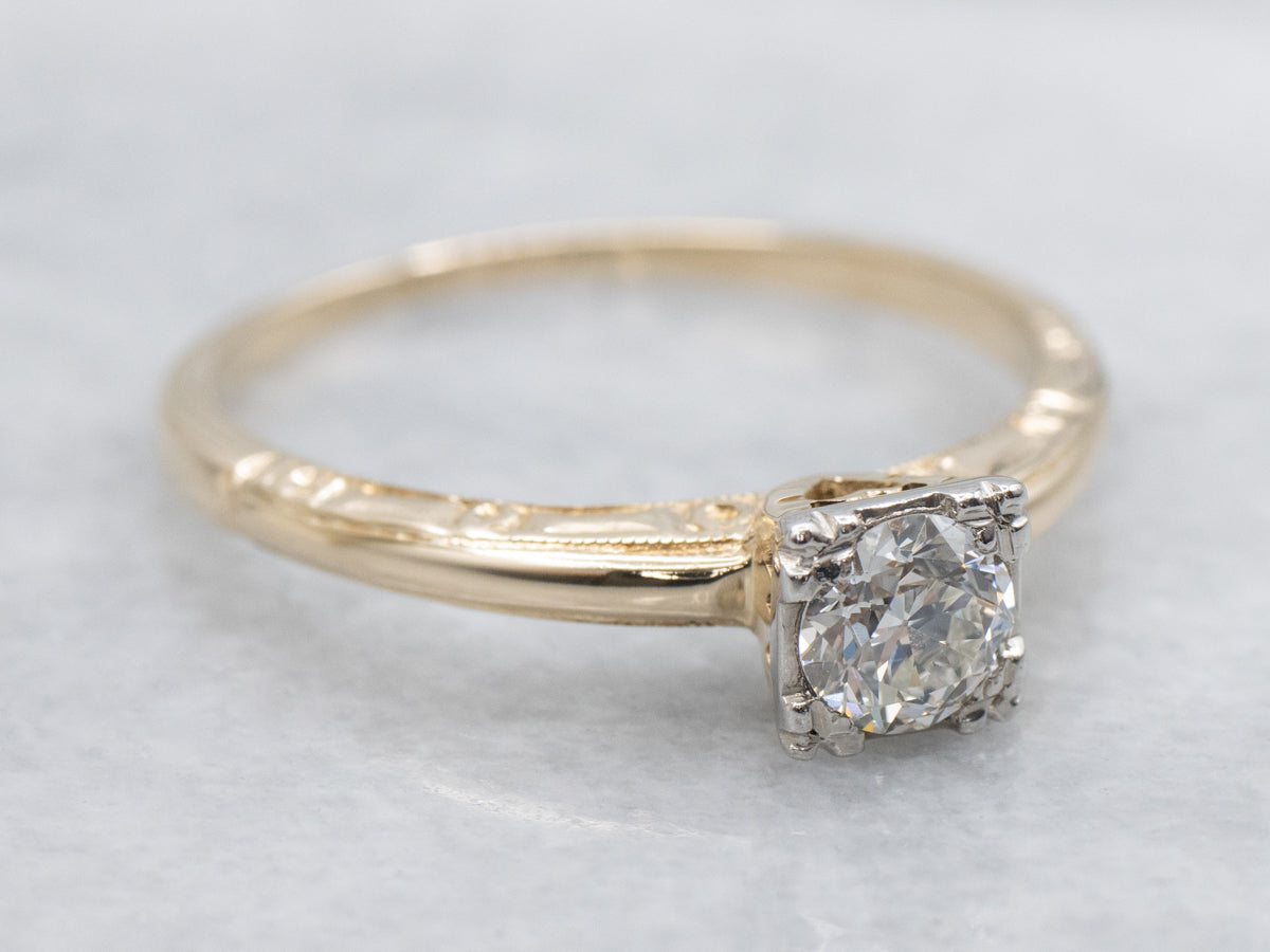 1940s European Cut Diamond Engagement Ring with Heart Gallery