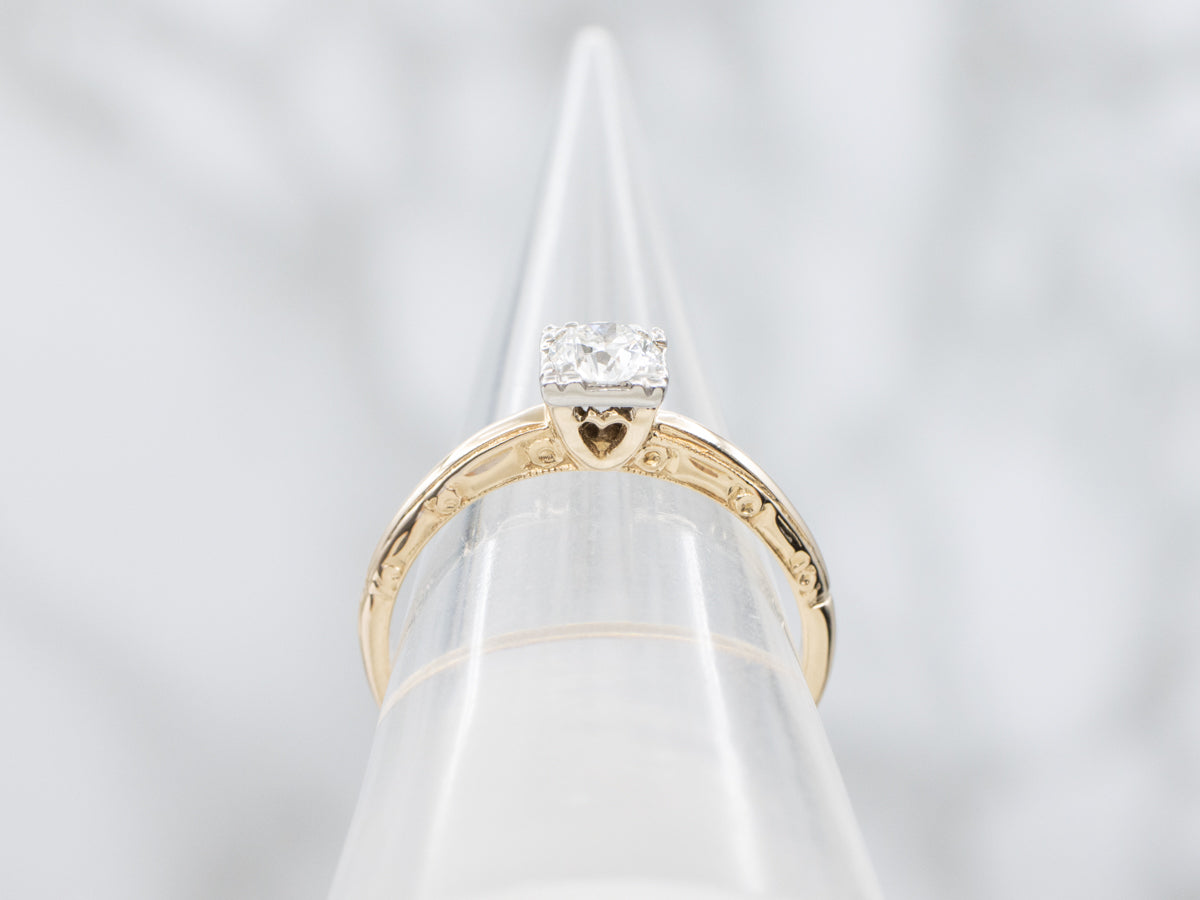 1940s European Cut Diamond Engagement Ring with Heart Gallery
