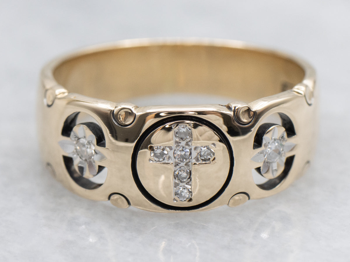 Unisex Diamond and Gold Religious Band
