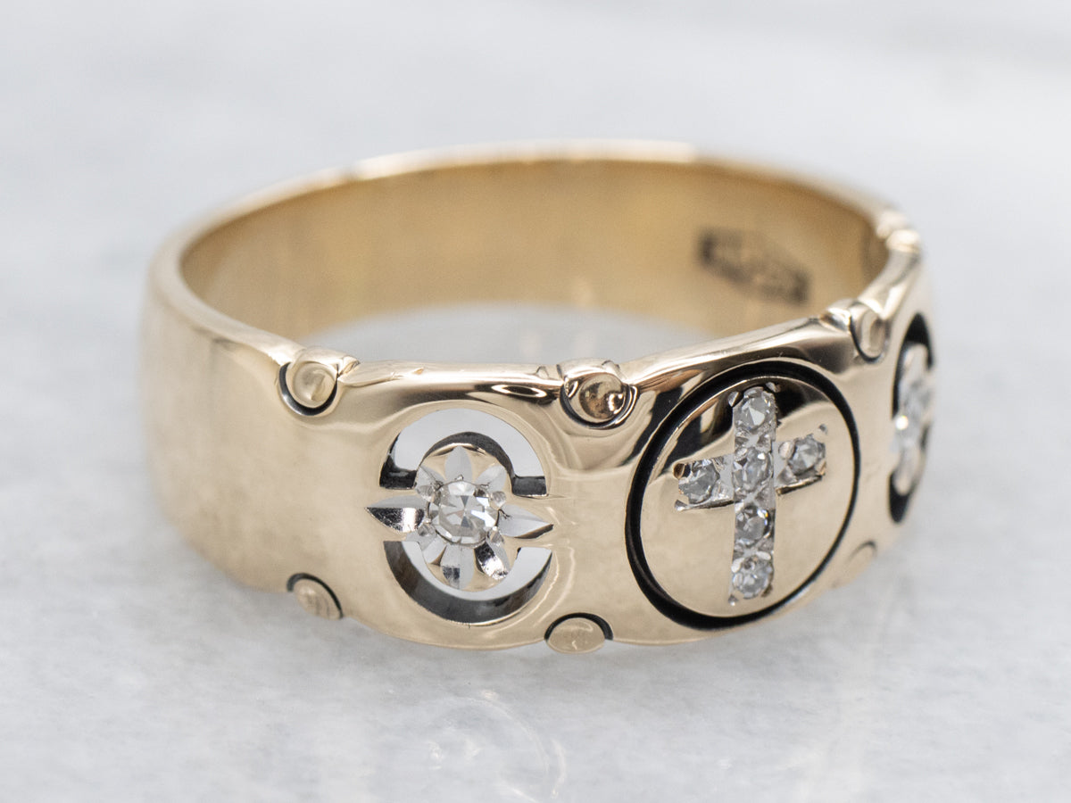 Unisex Diamond and Gold Religious Band