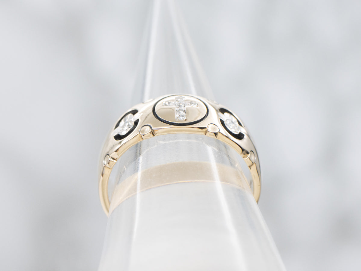 Unisex Diamond and Gold Religious Band