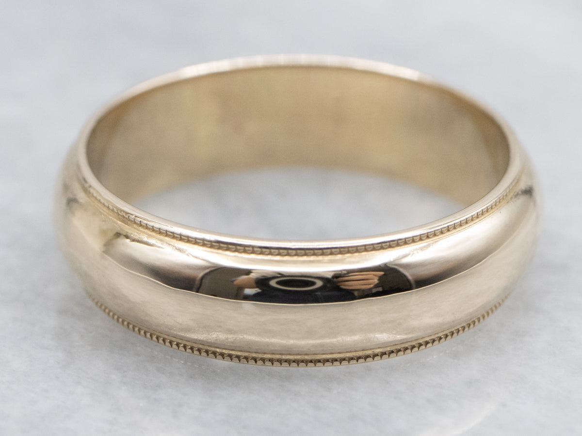Half-Round Gold Millgrain Edge Wedding Band