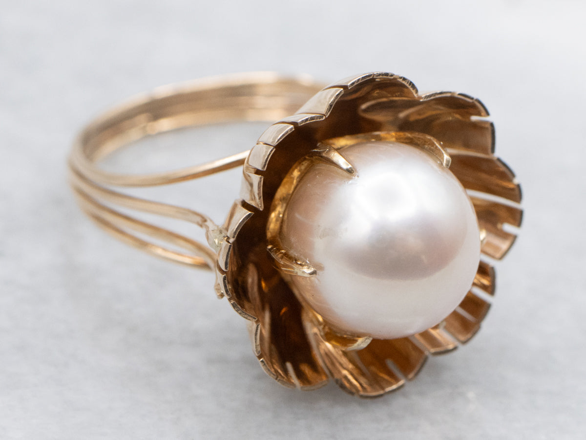 Buttercup-Set Pearl Solitaire Ring