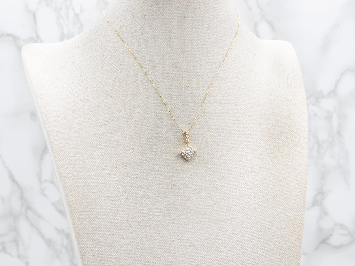 Diamond Cluster Yellow Gold Pendant