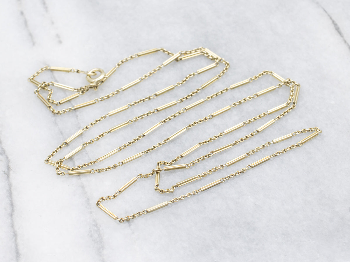 Long Green Gold Vintage Bar and Rolo Link Chain