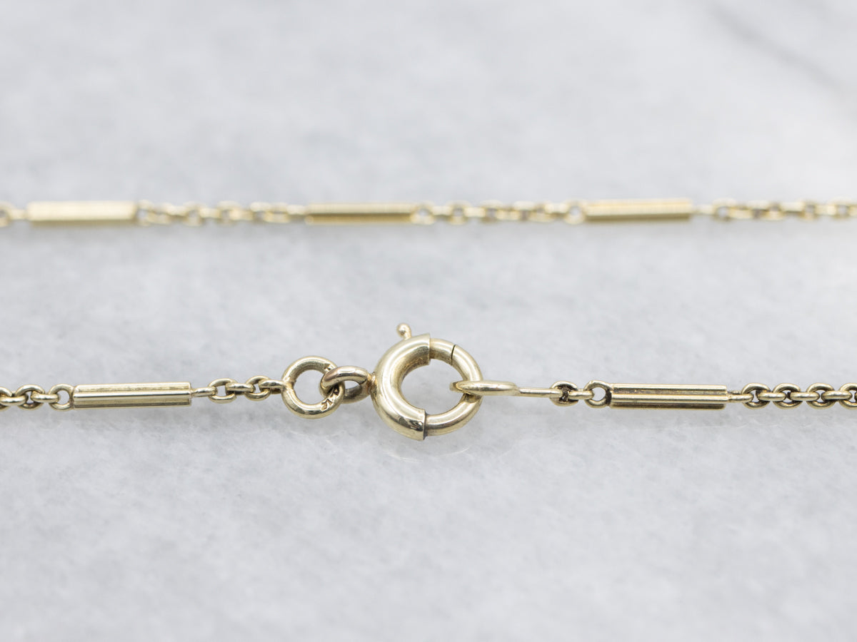 Long Green Gold Vintage Bar and Rolo Link Chain