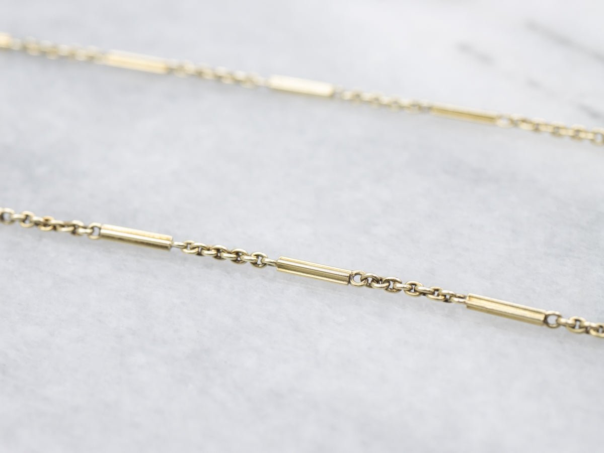 Long Green Gold Vintage Bar and Rolo Link Chain