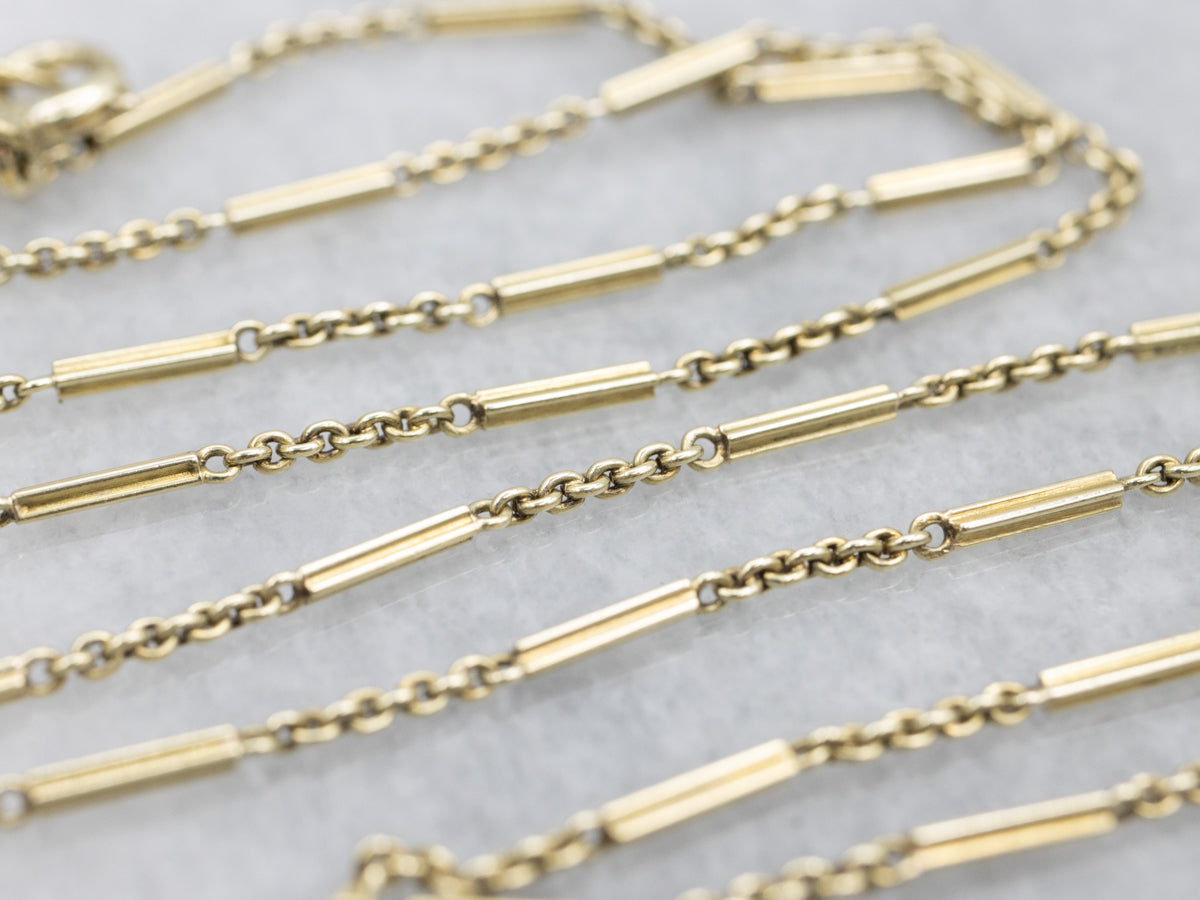 Long Green Gold Vintage Bar and Rolo Link Chain