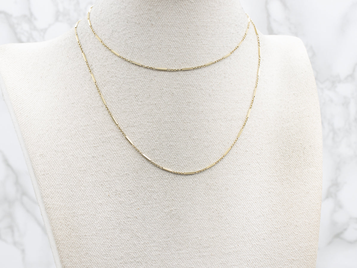 Long Green Gold Vintage Bar and Rolo Link Chain