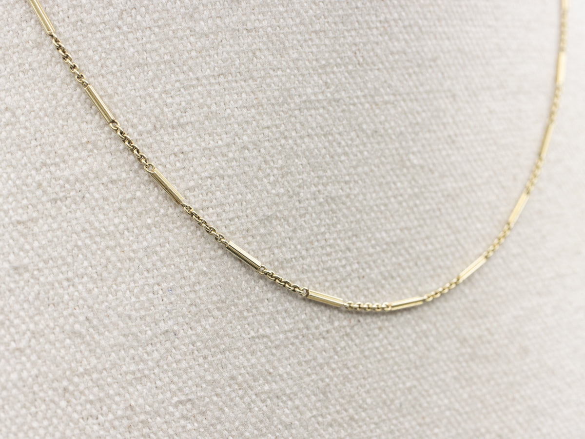 Long Green Gold Vintage Bar and Rolo Link Chain