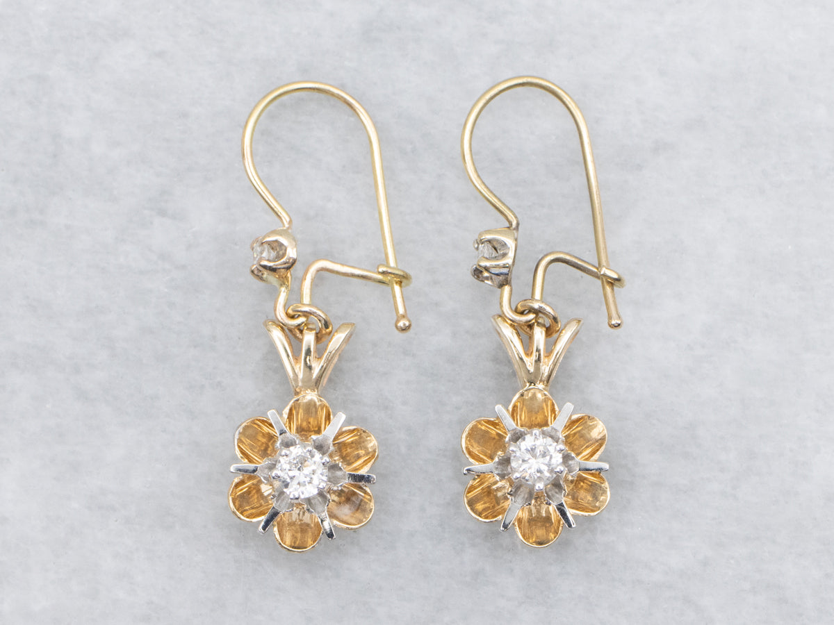 Two Tone Buttercup Set Diamond Drop Earrings
