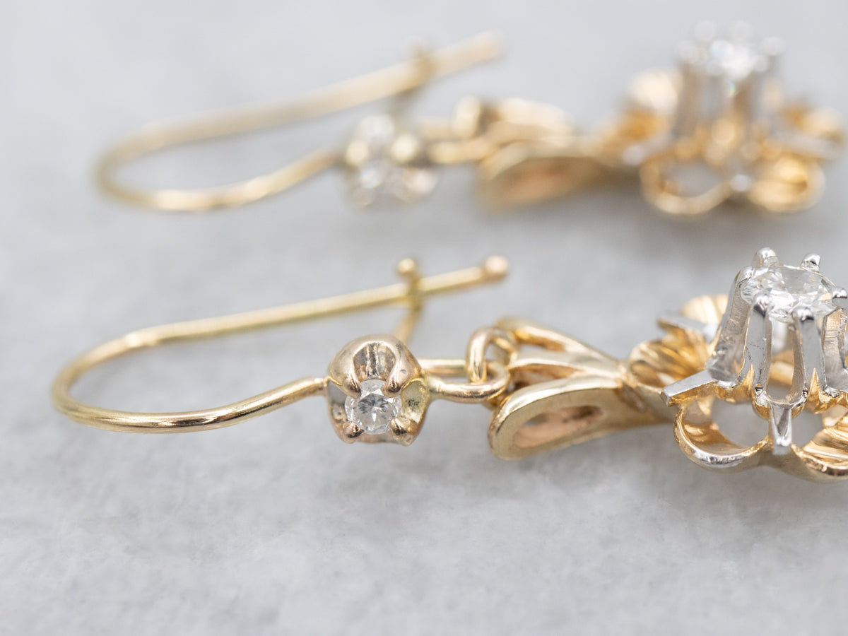 Two Tone Buttercup Set Diamond Drop Earrings