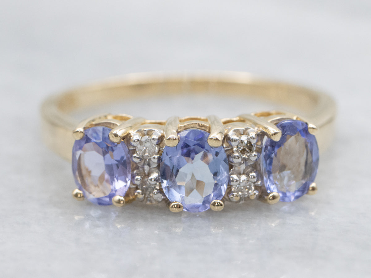 Tanzanite and Diamond Yellow Gold Band