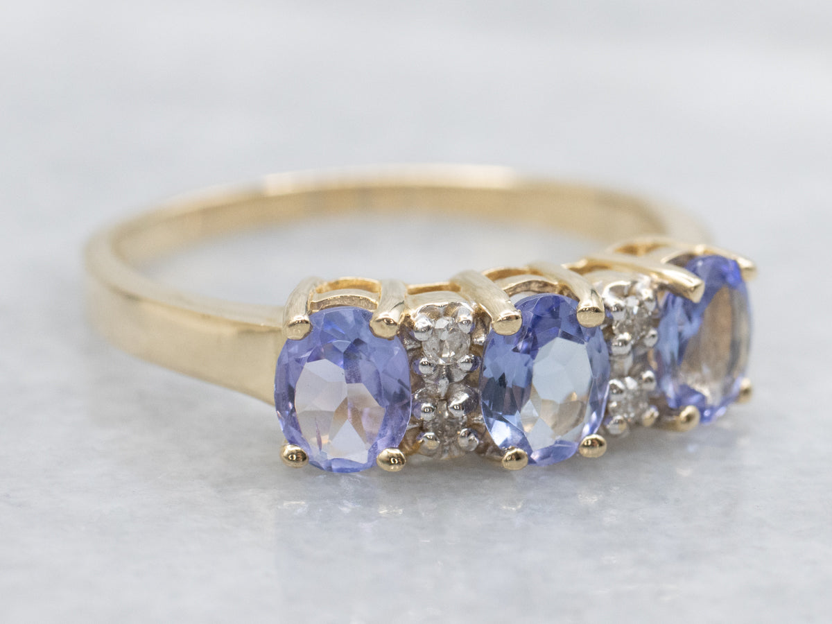 Tanzanite and Diamond Yellow Gold Band