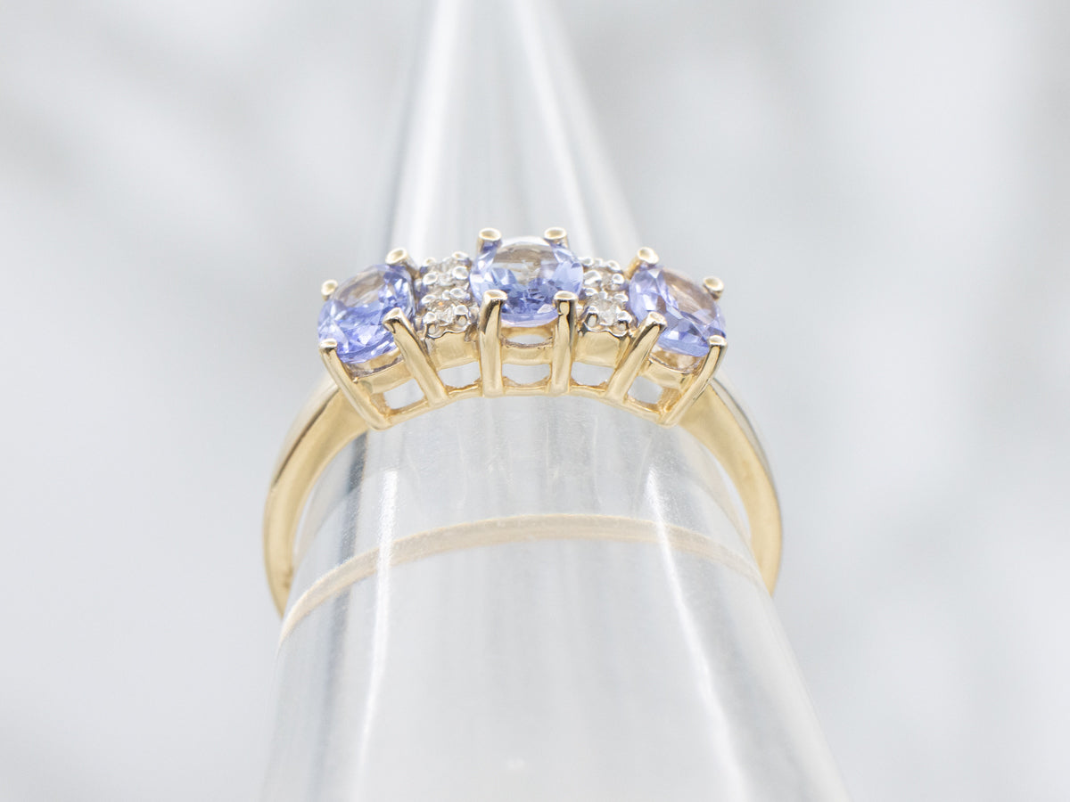 Tanzanite and Diamond Yellow Gold Band
