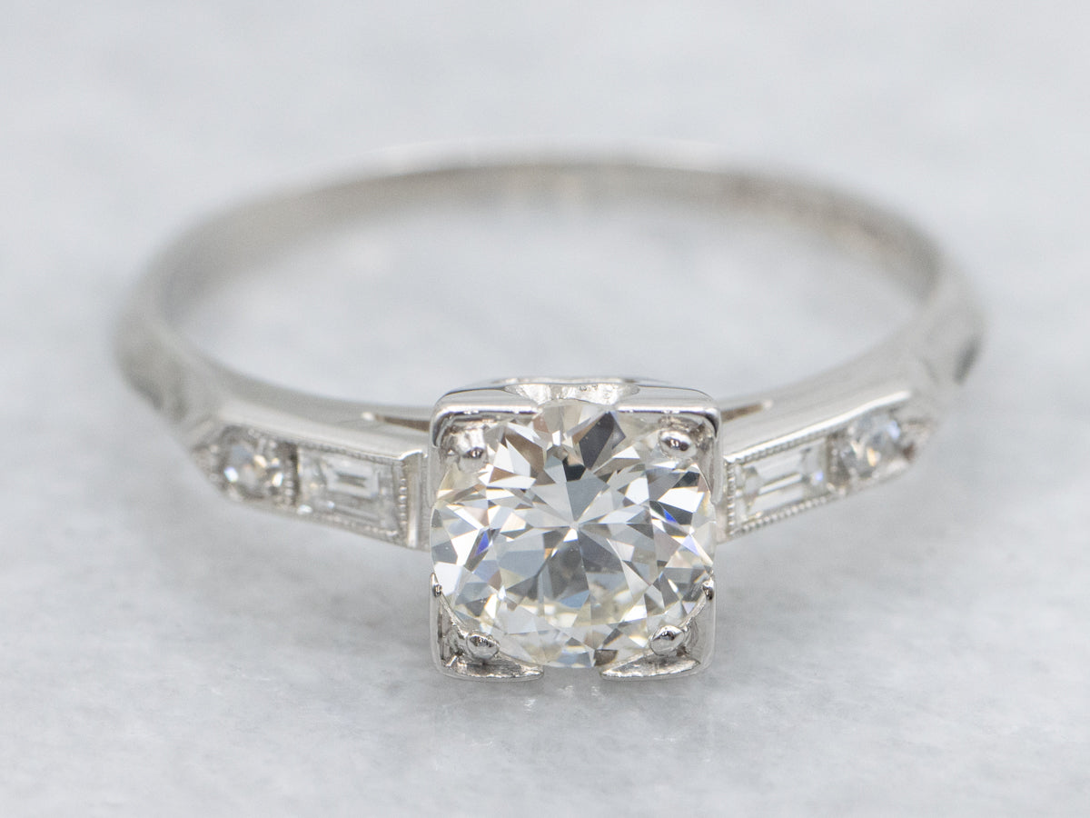 European Cut Diamond and Platinum 1950s Engagement Ring