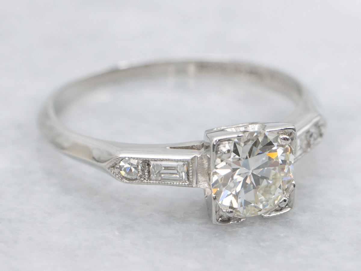 European Cut Diamond and Platinum 1950s Engagement Ring