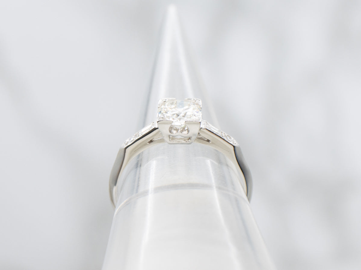 European Cut Diamond and Platinum 1950s Engagement Ring