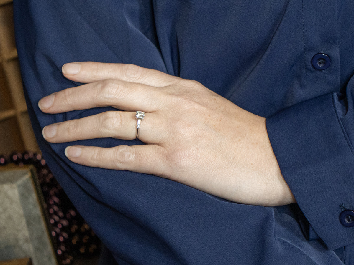 European Cut Diamond and Platinum 1950s Engagement Ring