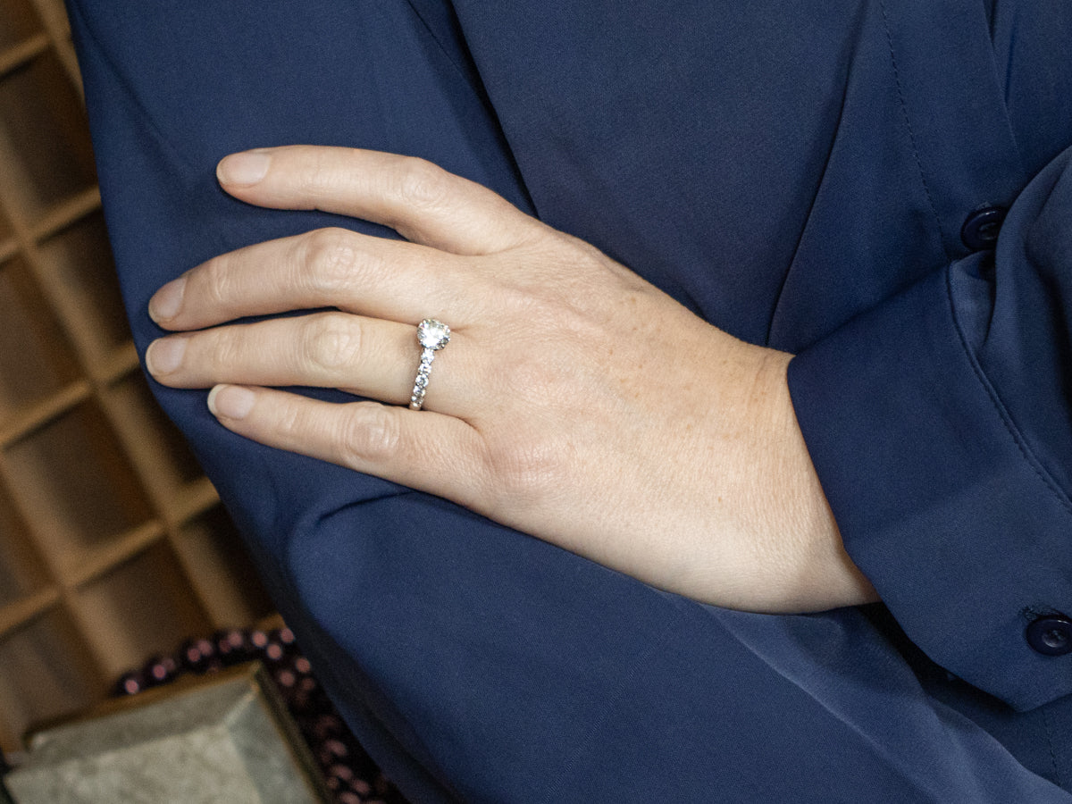 Vintage Brilliant GIA Diamond White Gold Engagement Ring