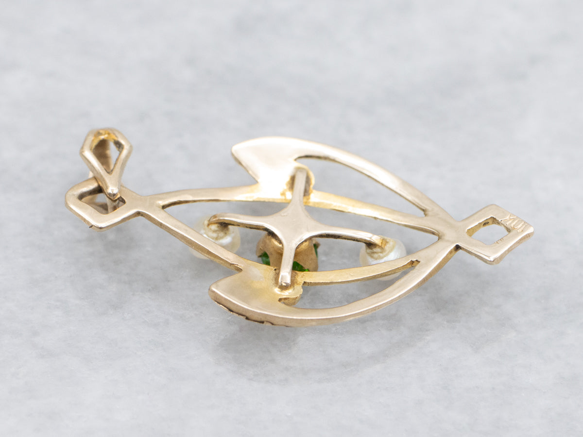 Antique Demantoid Garnet and Pearl Lavalier Pendant