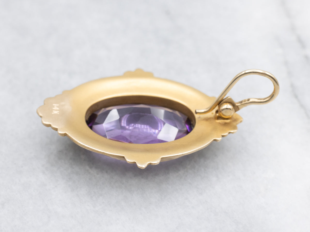 Antique Amethyst Cabochon and Seed Pearl Halo Pendant