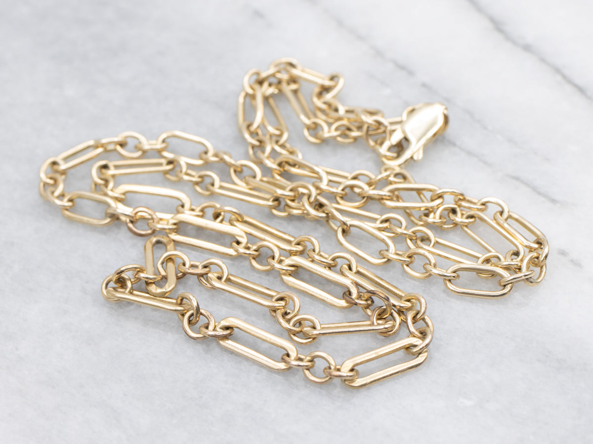 Yellow Gold Trombone Chain with Lobster Clasp