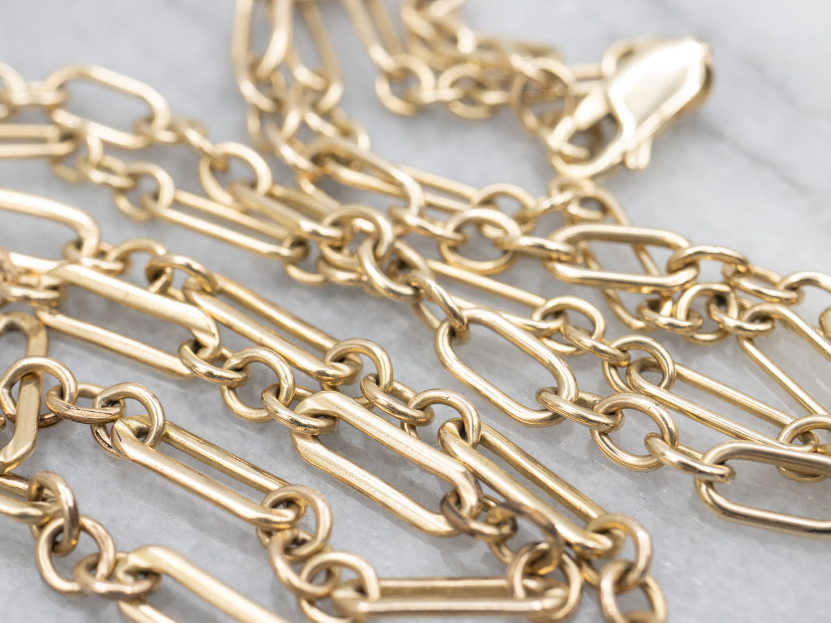 Yellow Gold Trombone Chain with Lobster Clasp