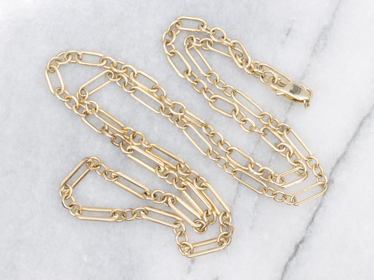 Yellow Gold Trombone Chain with Lobster Clasp