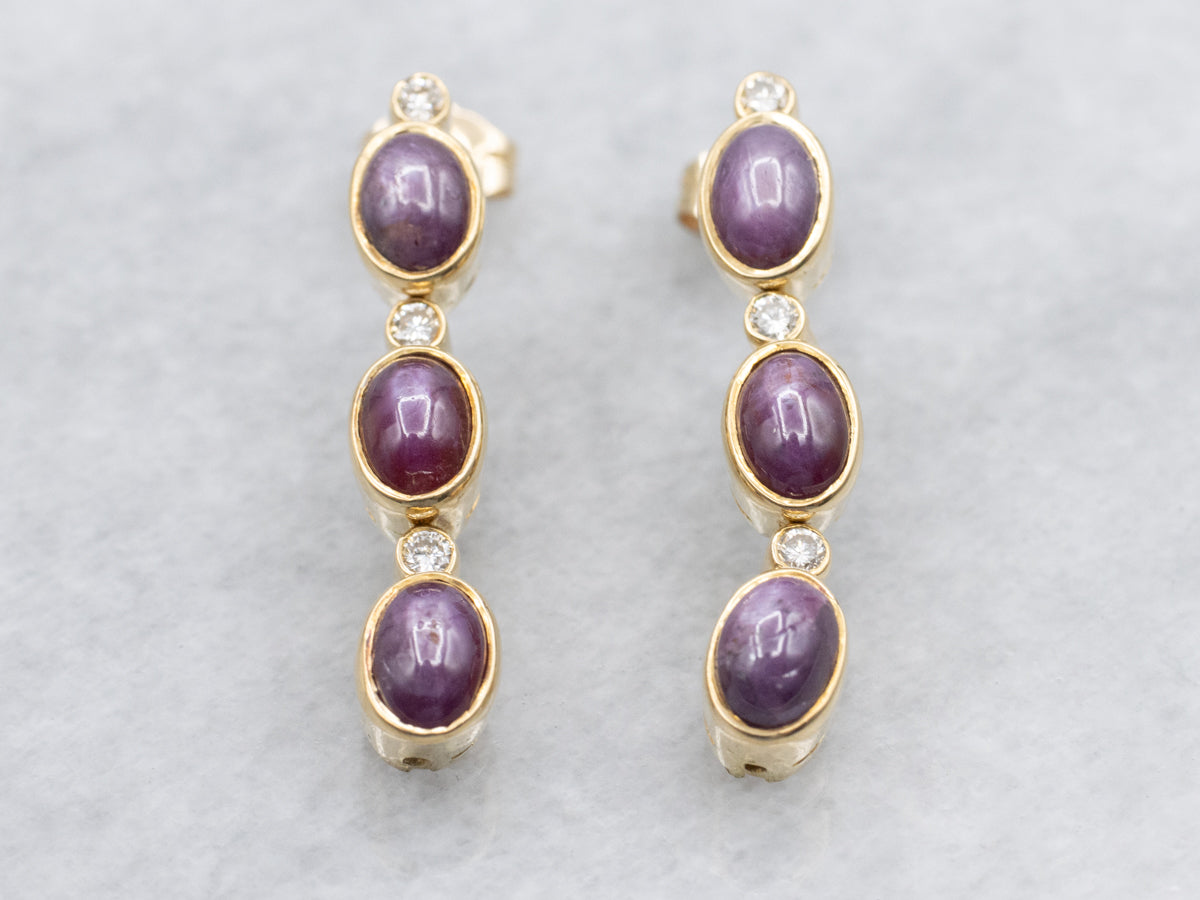 Ruby Cabochon and Diamond Drop Earrings