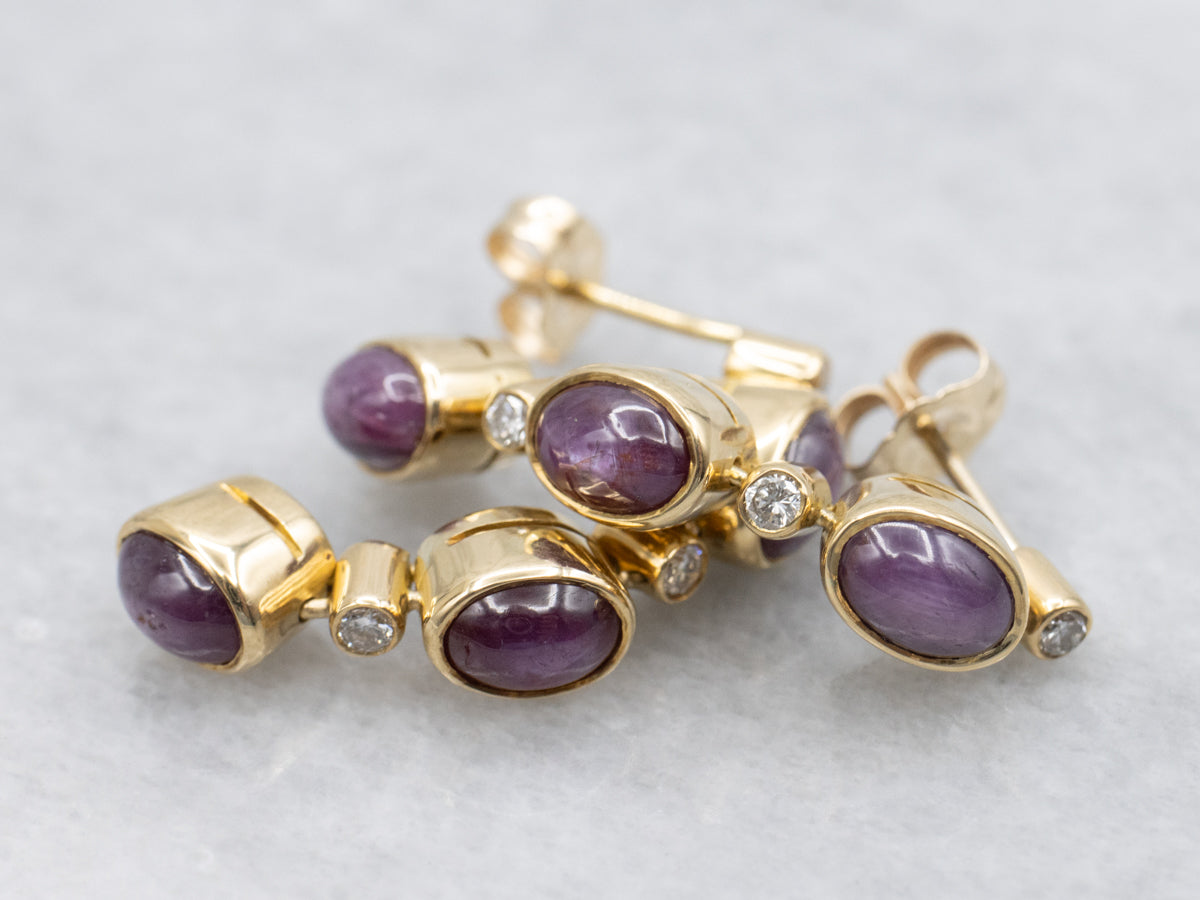 Ruby Cabochon and Diamond Drop Earrings