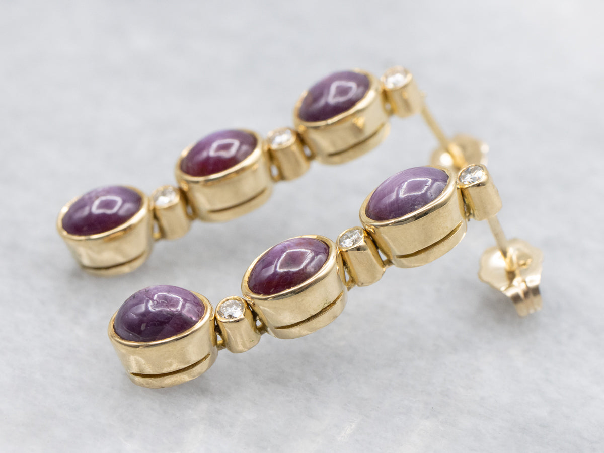 Ruby Cabochon and Diamond Drop Earrings