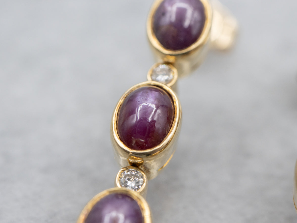 Ruby Cabochon and Diamond Drop Earrings