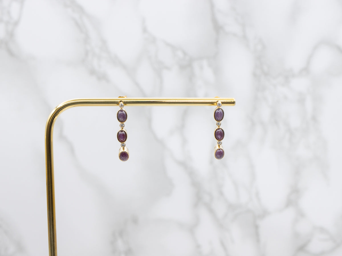 Ruby Cabochon and Diamond Drop Earrings