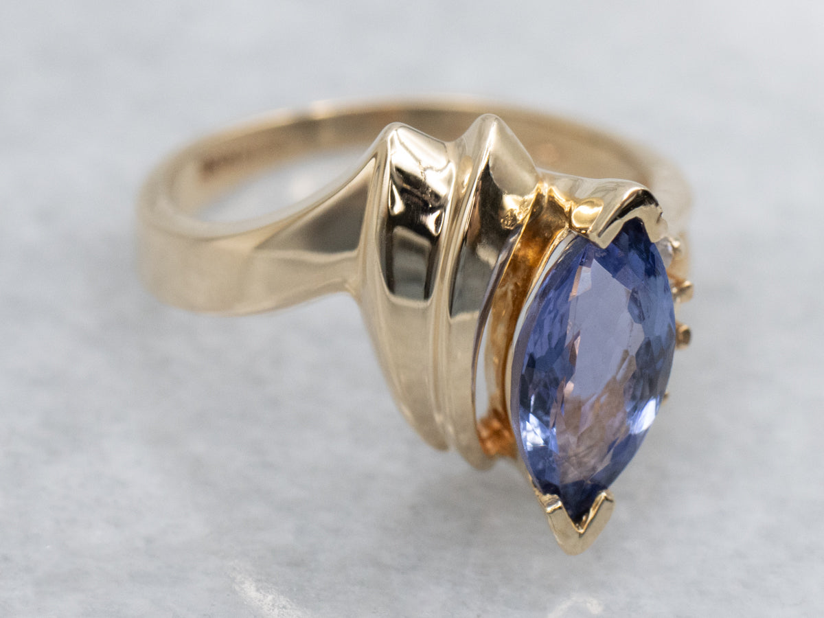 Marquise-Cut Tanzanite and Diamond Gold Bypass Ring
