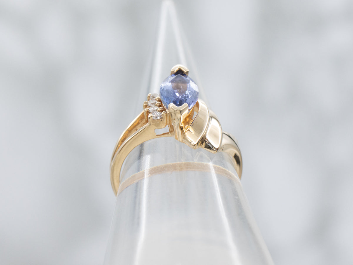 Marquise-Cut Tanzanite and Diamond Gold Bypass Ring