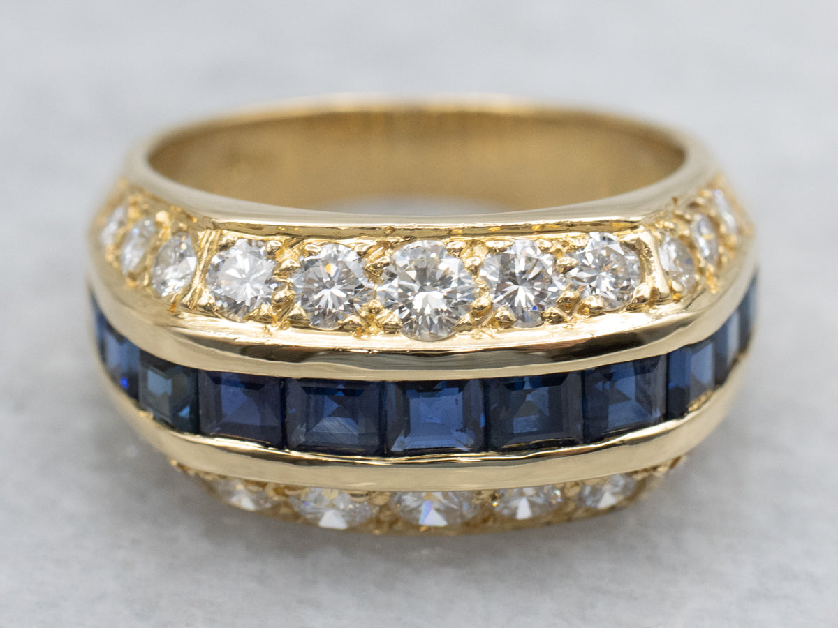 Bold Sapphire and Diamond Gold Cocktail Band