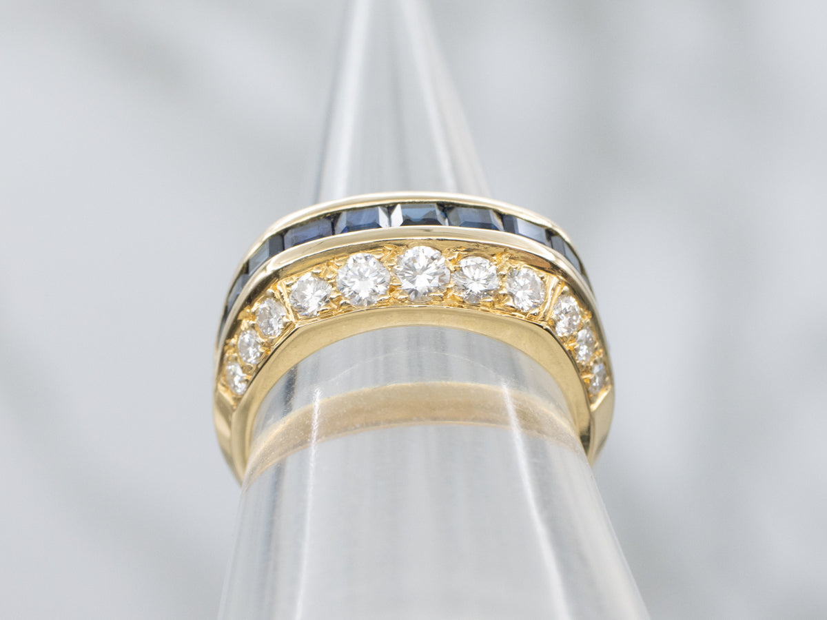 Bold Sapphire and Diamond Gold Cocktail Band
