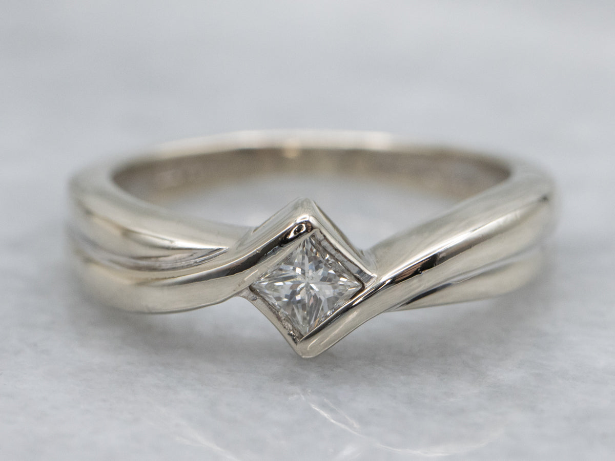 Princess-Cut Diamond White Gold Bypass Ring