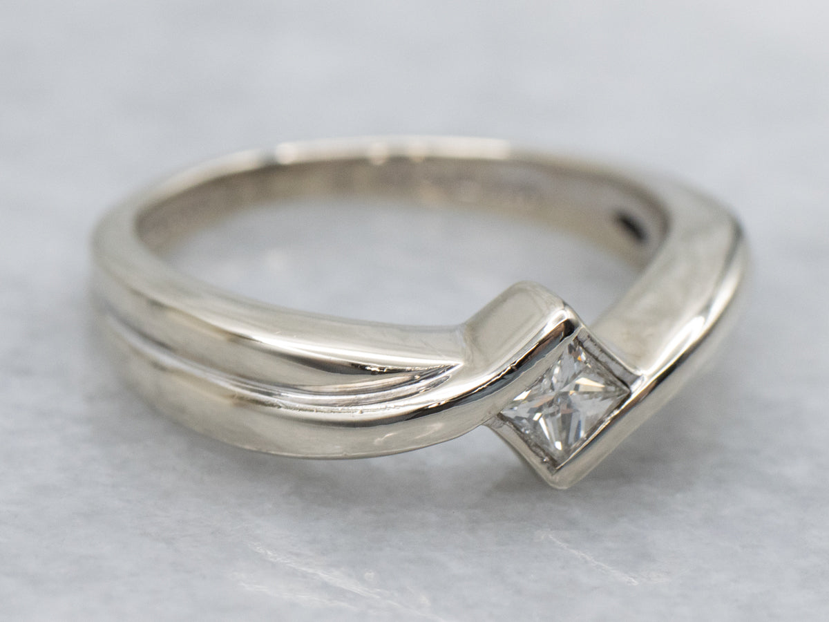 Princess-Cut Diamond White Gold Bypass Ring