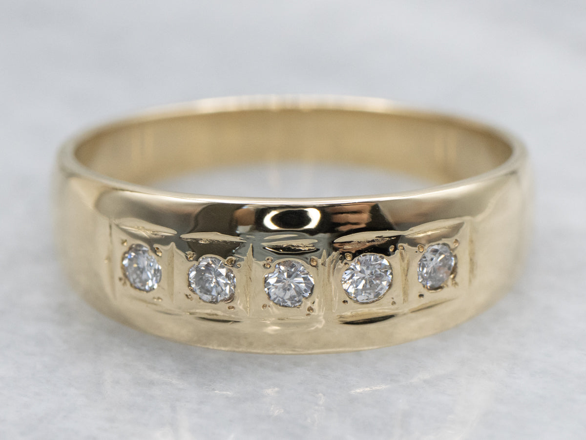 Men's Vintage Gold Flush Set Diamond Band