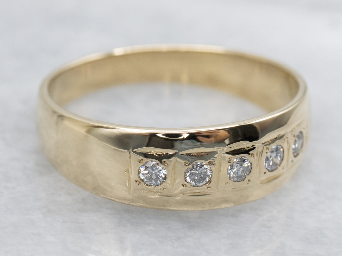 Men's Vintage Gold Flush Set Diamond Band