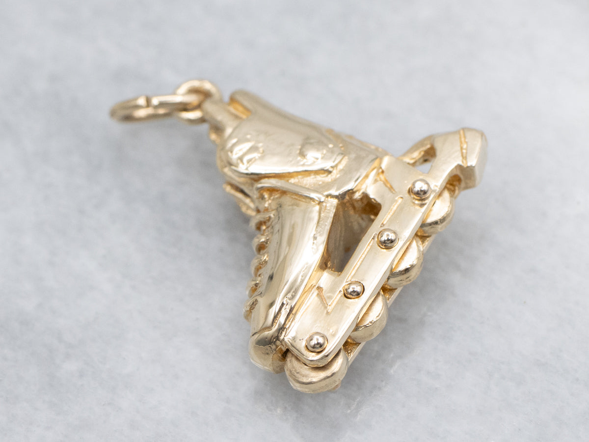 Yellow Gold Roller Blade Charm Pendant