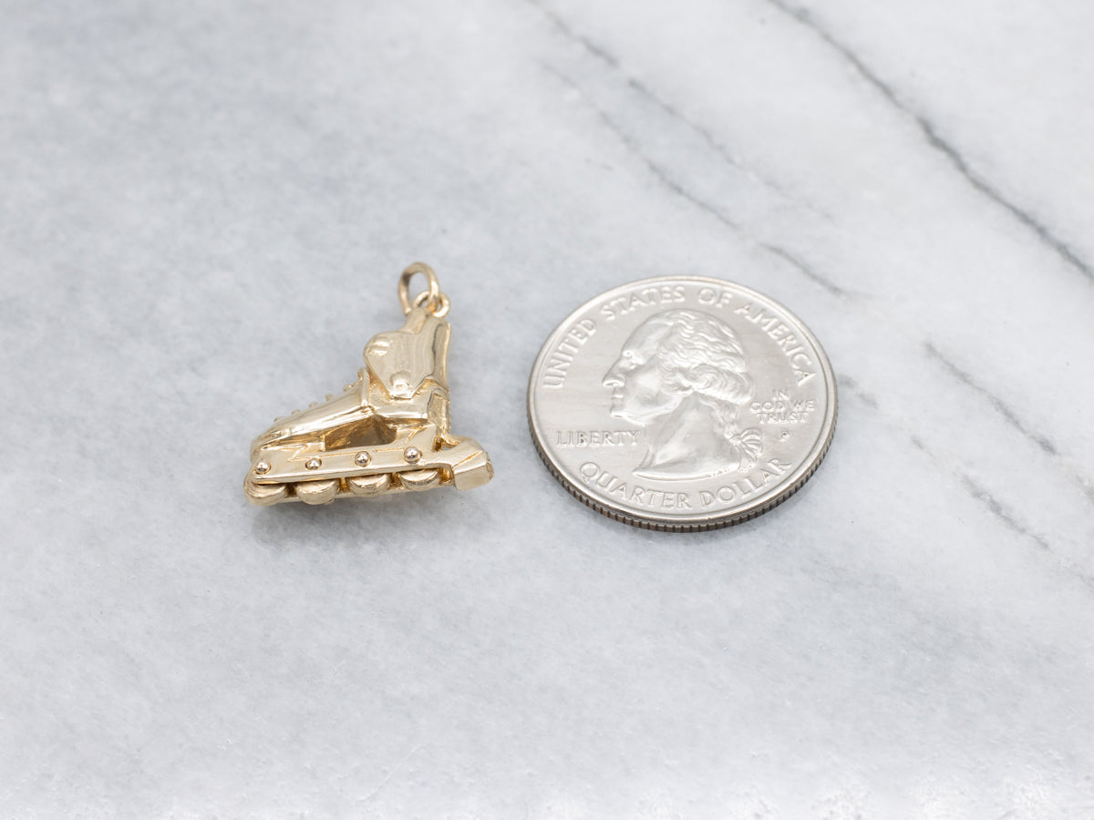 Yellow Gold Roller Blade Charm Pendant