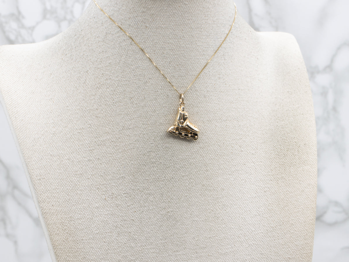 Yellow Gold Roller Blade Charm Pendant