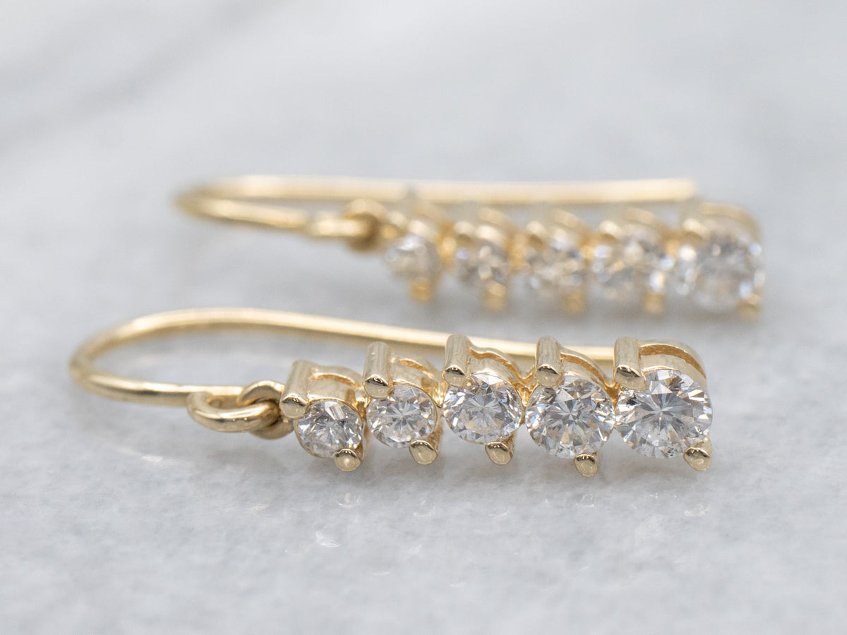 Graduated Diamond Yellow Gold Drop Earrings
