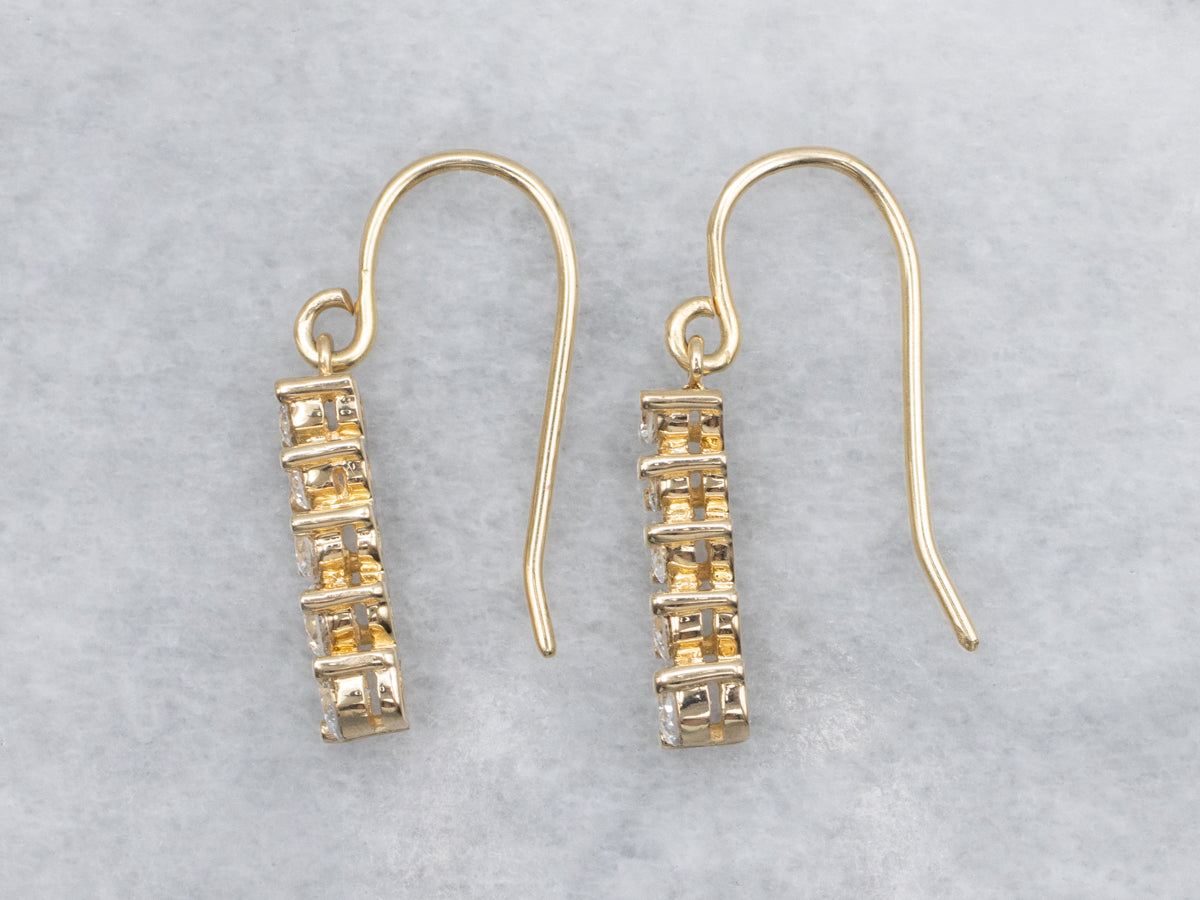 Graduated Diamond Yellow Gold Drop Earrings
