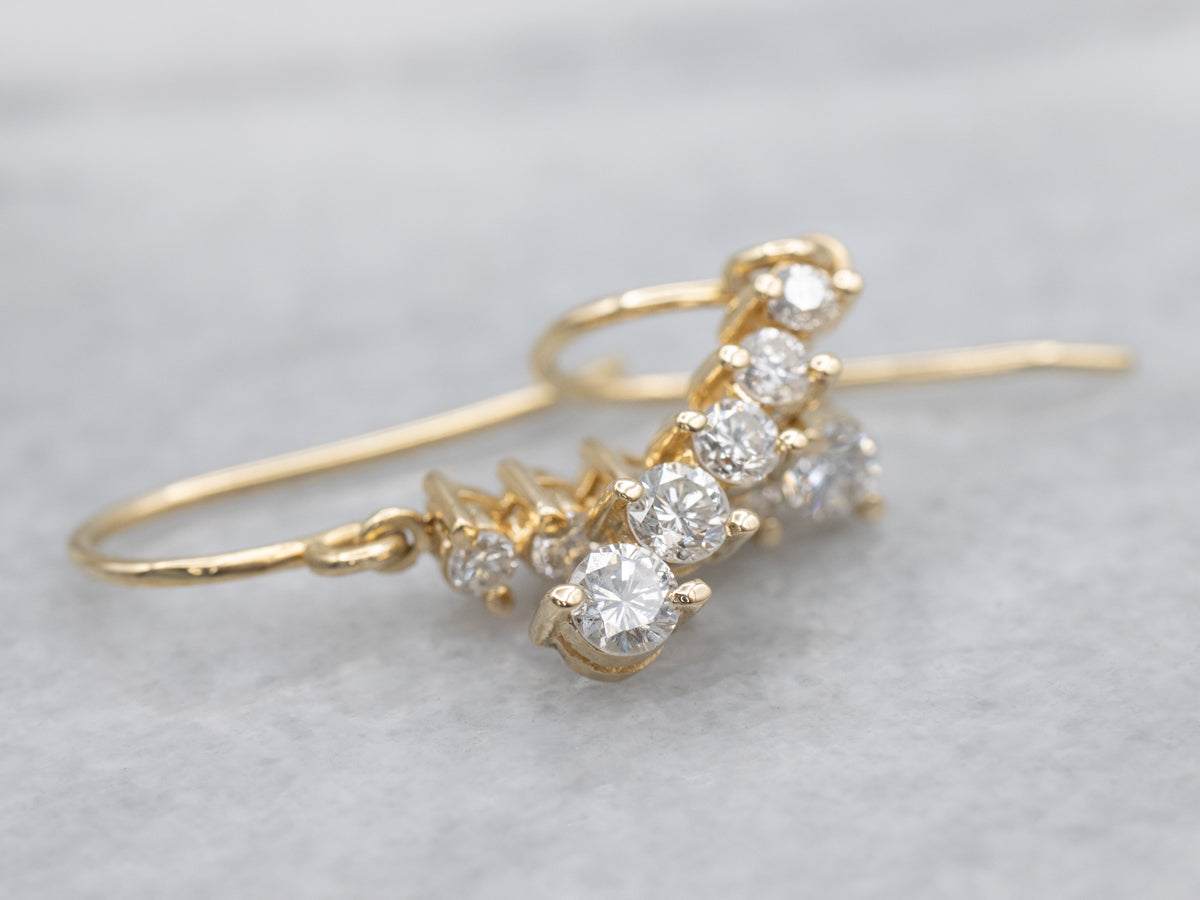 Graduated Diamond Yellow Gold Drop Earrings